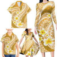 Plumeria Polynesian Gold Glitter Pattern Family Matching Long Sleeve Bodycon Dress and Hawaiian Shirt LT01 - Polynesian Pride