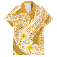 Plumeria Polynesian Gold Glitter Pattern Family Matching Long Sleeve Bodycon Dress and Hawaiian Shirt LT01 Dad's Shirt - Short Sleeve Gold - Polynesian Pride
