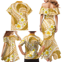 Plumeria Polynesian Gold Glitter Pattern Family Matching Mermaid Dress and Hawaiian Shirt LT01 - Polynesian Pride
