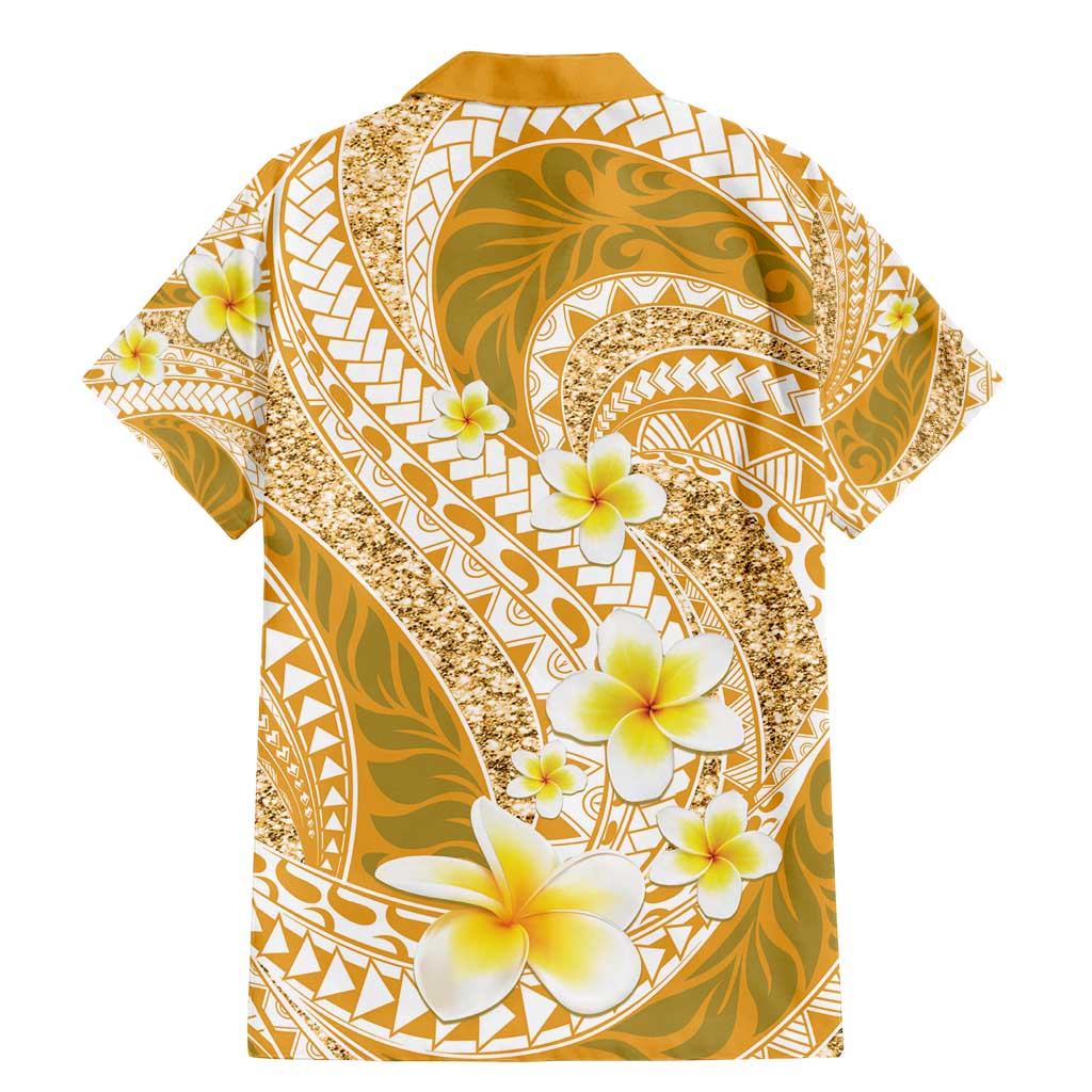 Plumeria Polynesian Gold Glitter Pattern Family Matching Mermaid Dress and Hawaiian Shirt LT01 - Polynesian Pride