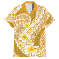 Plumeria Polynesian Gold Glitter Pattern Family Matching Off The Shoulder Long Sleeve Dress and Hawaiian Shirt LT01 Dad's Shirt - Short Sleeve Gold - Polynesian Pride