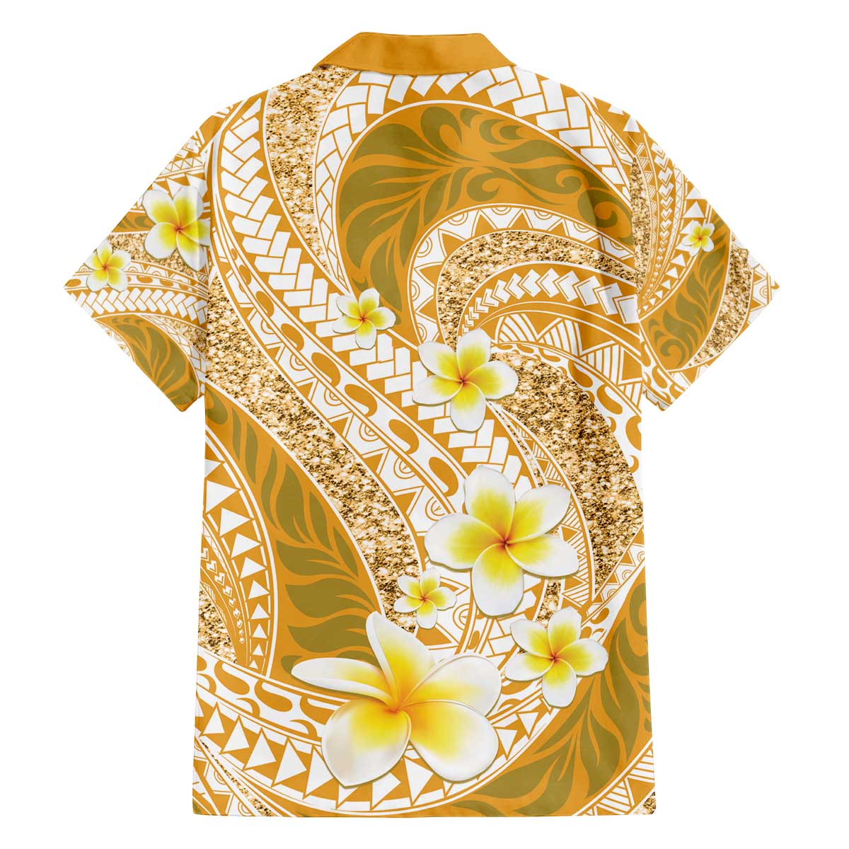 Plumeria Polynesian Gold Glitter Pattern Family Matching Off The Shoulder Long Sleeve Dress and Hawaiian Shirt LT01 - Polynesian Pride