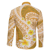 Plumeria Polynesian Gold Glitter Pattern Family Matching Off The Shoulder Long Sleeve Dress and Hawaiian Shirt LT01 - Polynesian Pride