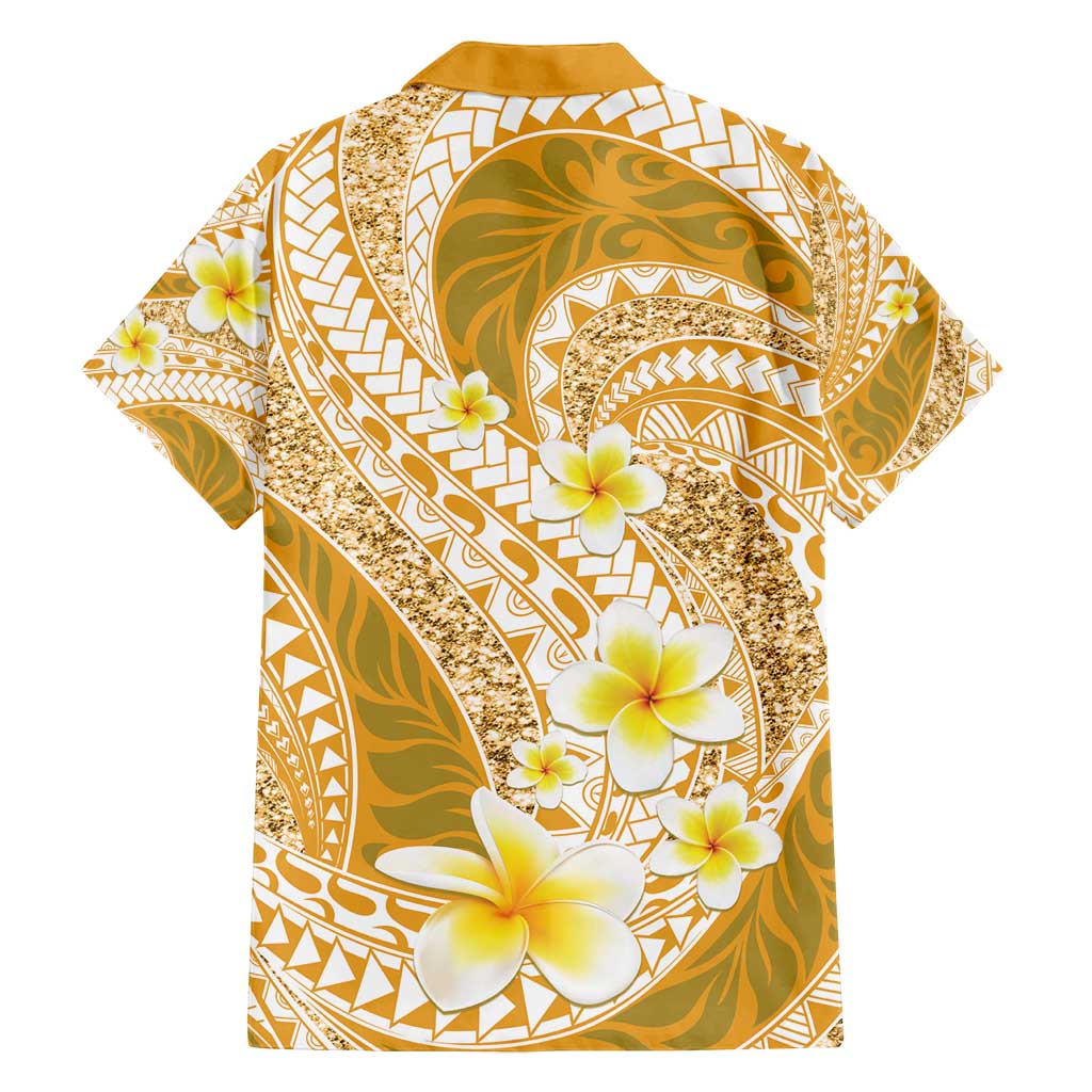 Plumeria Polynesian Gold Glitter Pattern Family Matching Off Shoulder Maxi Dress and Hawaiian Shirt LT01 - Polynesian Pride