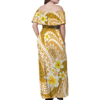 Plumeria Polynesian Gold Glitter Pattern Family Matching Off Shoulder Maxi Dress and Hawaiian Shirt LT01 - Polynesian Pride
