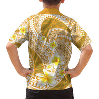 Plumeria Polynesian Gold Glitter Pattern Family Matching Short Sleeve Bodycon Dress and Hawaiian Shirt LT01 - Polynesian Pride