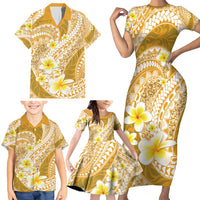 Plumeria Polynesian Gold Glitter Pattern Family Matching Short Sleeve Bodycon Dress and Hawaiian Shirt LT01 - Polynesian Pride