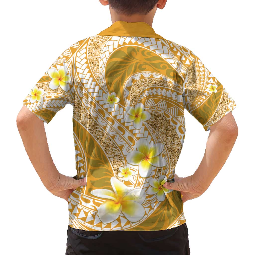 Plumeria Polynesian Gold Glitter Pattern Family Matching Summer Maxi Dress and Hawaiian Shirt LT01 - Polynesian Pride