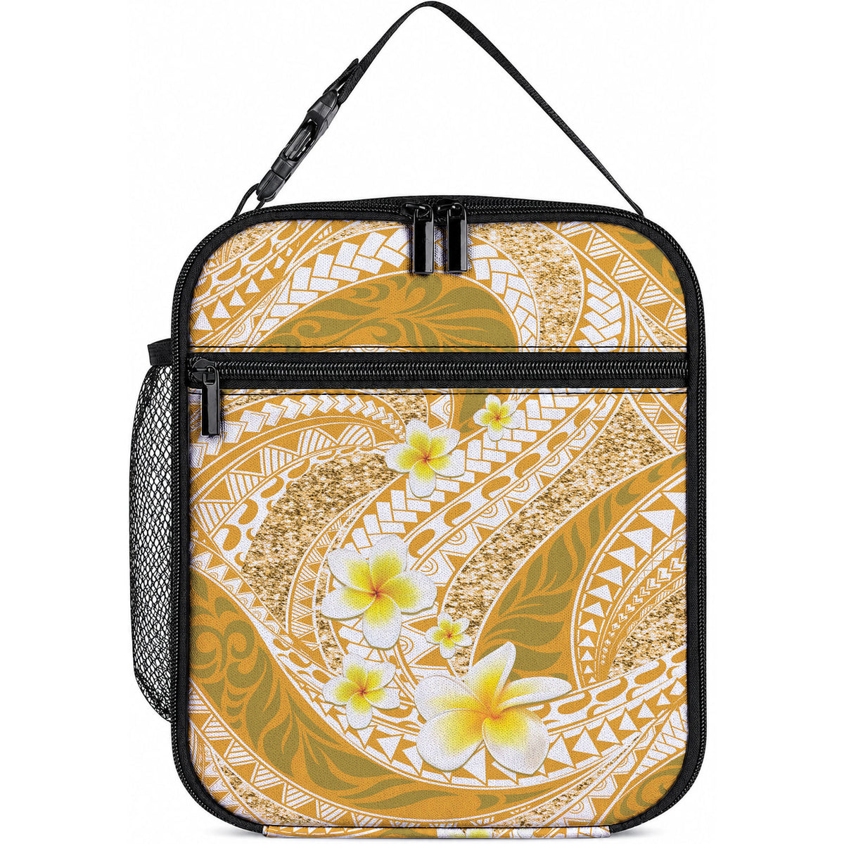 Plumeria Polynesian Gold Glitter Pattern Lunch Bag LT01 10.2 × 8.3 × 4.3 inch Gold - Polynesian Pride