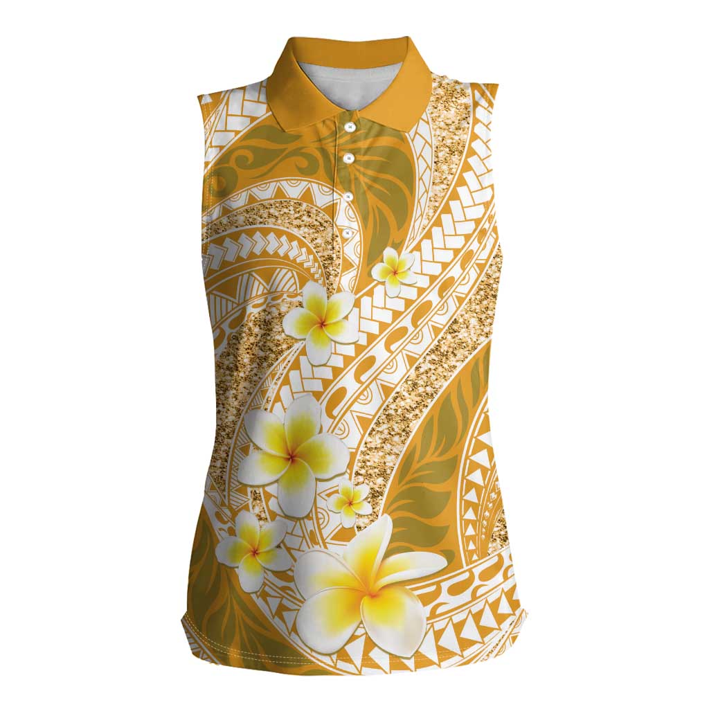 Plumeria Polynesian Gold Glitter Pattern Women Sleeveless Polo Shirt LT01 Female Gold - Polynesian Pride