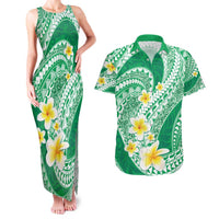 Plumeria Polynesian Green Glitter Pattern Couples Matching Tank Maxi Dress and Hawaiian Shirt LT01 Green - Polynesian Pride