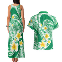 Plumeria Polynesian Green Glitter Pattern Couples Matching Tank Maxi Dress and Hawaiian Shirt LT01 - Polynesian Pride