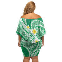 Plumeria Polynesian Green Glitter Pattern Family Matching Off Shoulder Short Dress and Hawaiian Shirt LT01 - Polynesian Pride