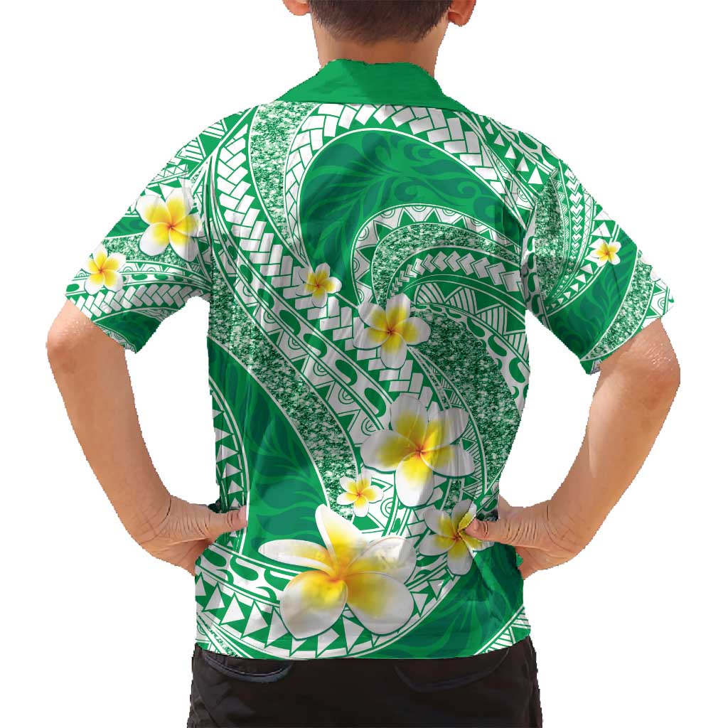 Plumeria Polynesian Green Glitter Pattern Family Matching Summer Maxi Dress and Hawaiian Shirt LT01 - Polynesian Pride
