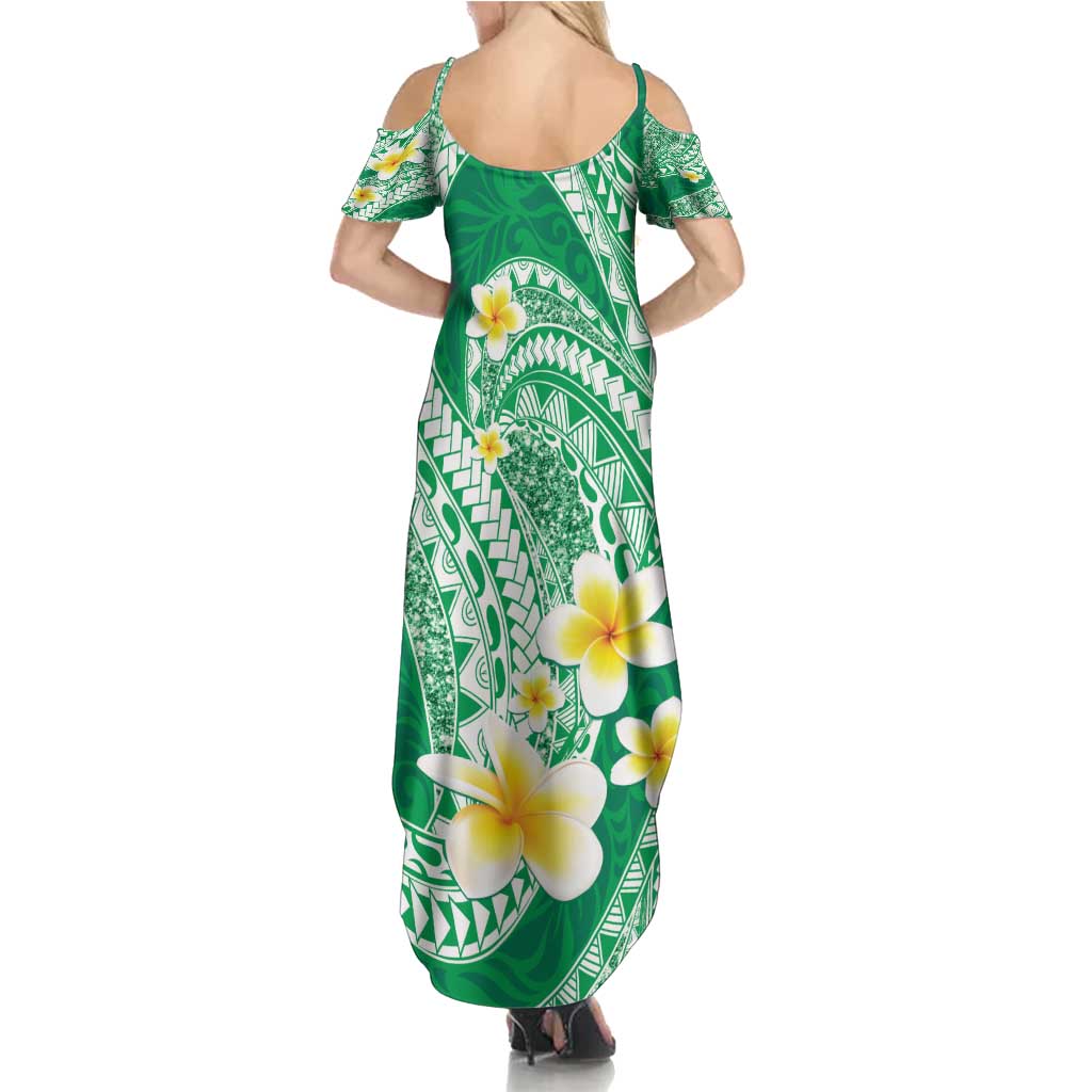 Plumeria Polynesian Green Glitter Pattern Family Matching Summer Maxi Dress and Hawaiian Shirt LT01 - Polynesian Pride