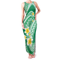 Plumeria Polynesian Green Glitter Pattern Family Matching Tank Maxi Dress and Hawaiian Shirt LT01 Mom's Dress Green - Polynesian Pride