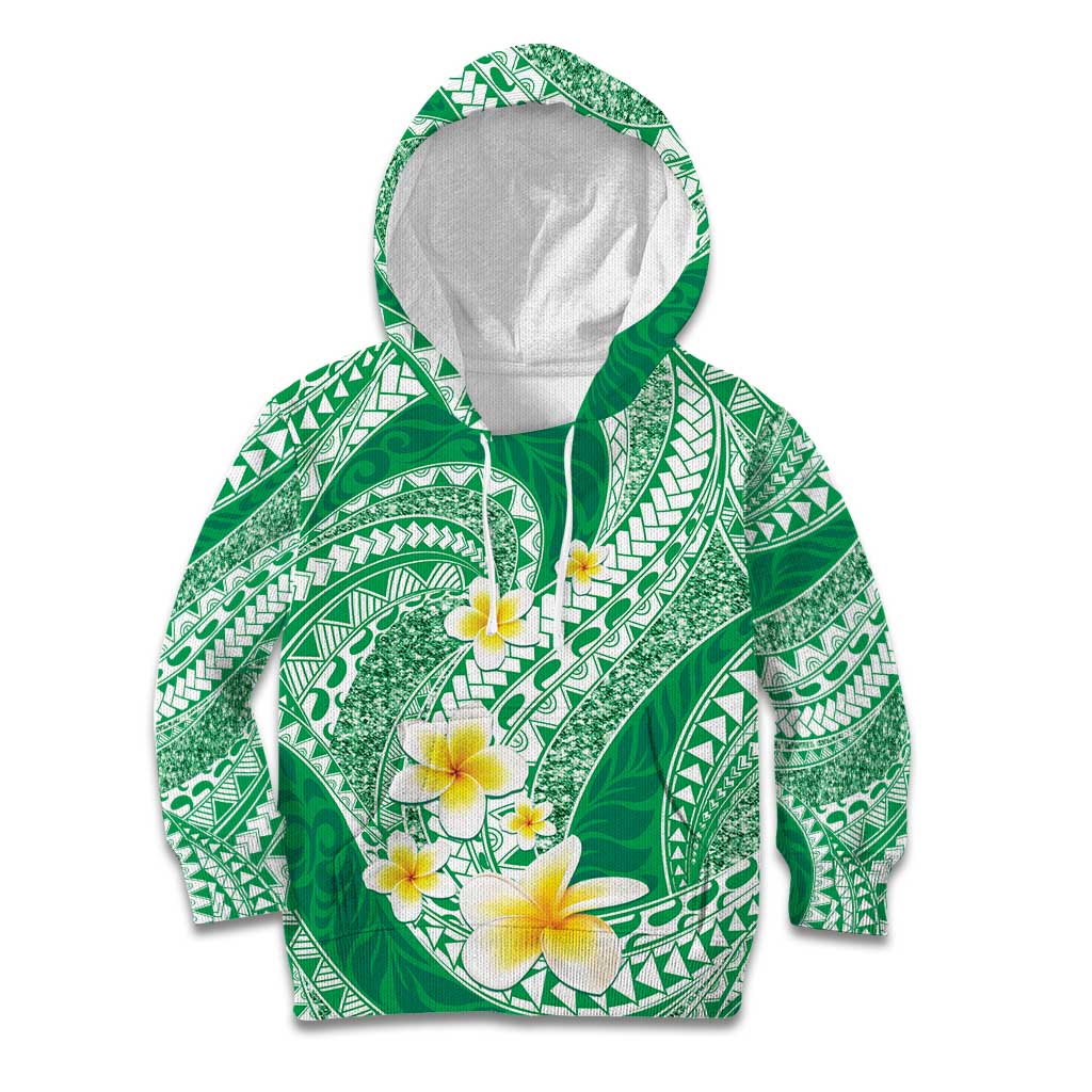 Plumeria Polynesian Green Glitter Pattern Kid Hoodie LT01 Hoodie Green - Polynesian Pride