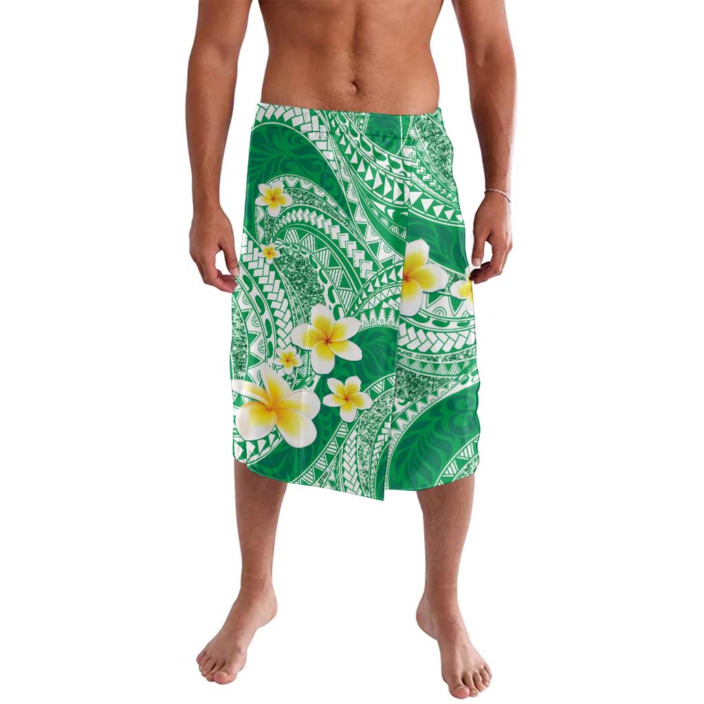 Plumeria Polynesian Green Glitter Pattern Lavalava