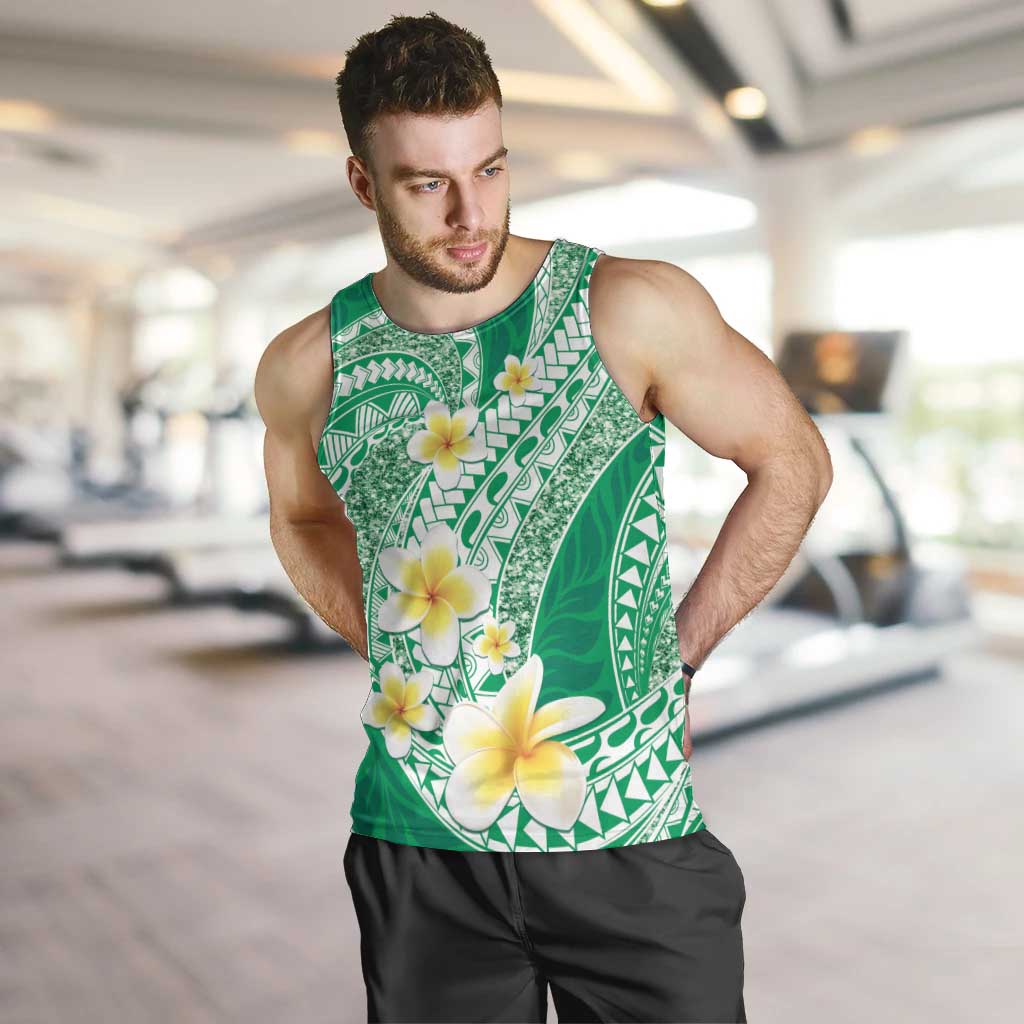 Plumeria Polynesian Green Glitter Pattern Men Tank Top LT01 Green - Polynesian Pride