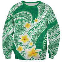Plumeria Polynesian Green Glitter Pattern Sweatshirt