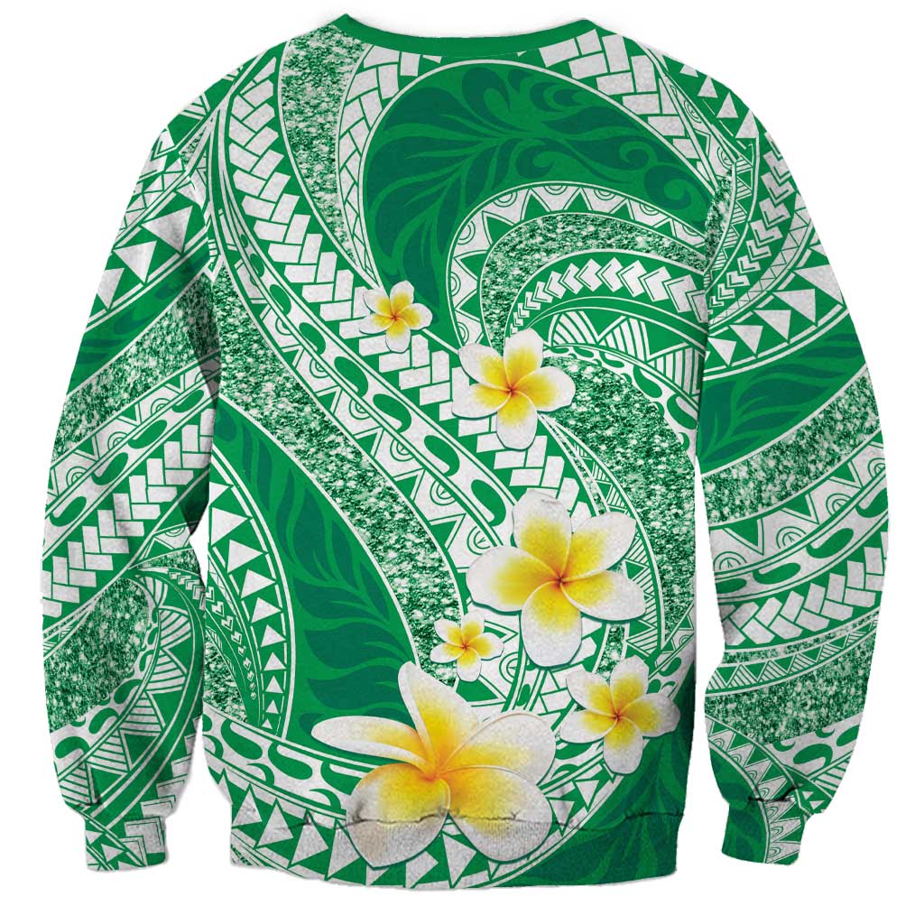 Plumeria Polynesian Green Glitter Pattern Sweatshirt