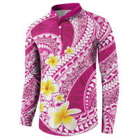 Plumeria Polynesian Pink Glitter Pattern Button Sweatshirt