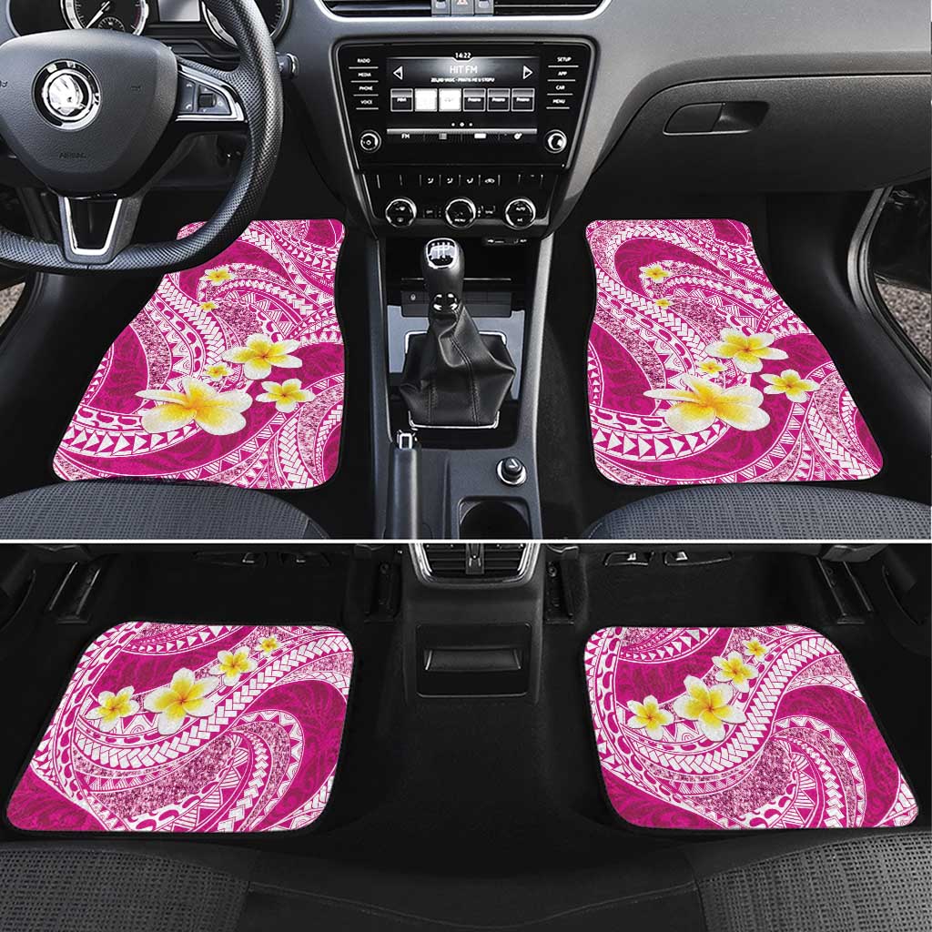 Plumeria Polynesian Pink Glitter Pattern Car Mats LT01 Set 4pcs Pink - Polynesian Pride