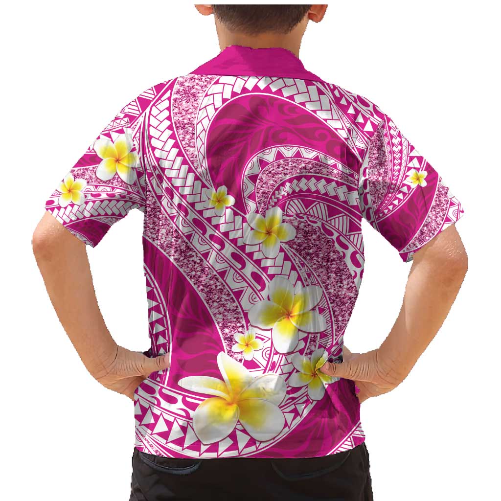 Plumeria Polynesian Pink Glitter Pattern Family Matching Mermaid Dress and Hawaiian Shirt LT01 - Polynesian Pride