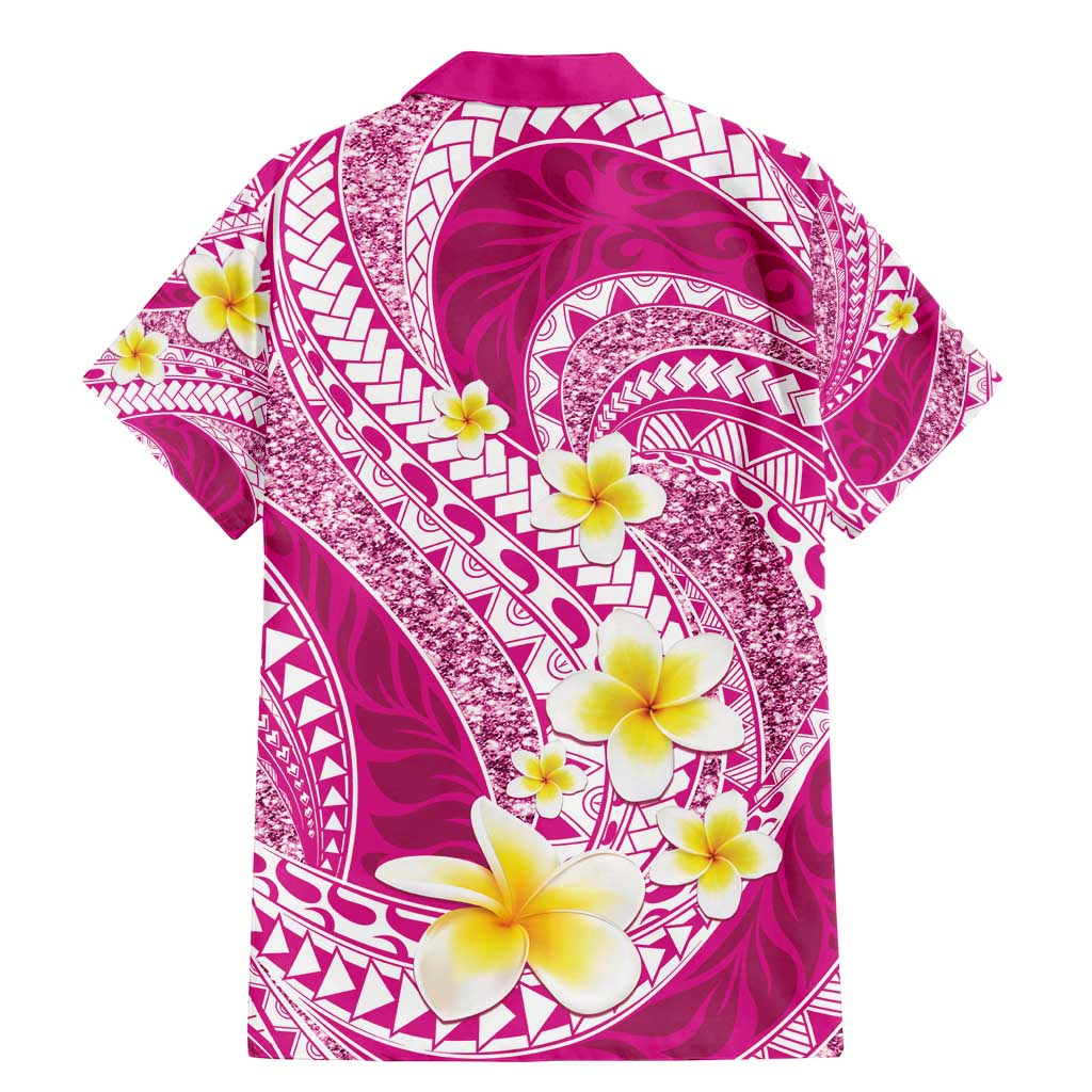 Plumeria Polynesian Pink Glitter Pattern Family Matching Mermaid Dress and Hawaiian Shirt LT01 - Polynesian Pride