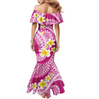 Plumeria Polynesian Pink Glitter Pattern Family Matching Mermaid Dress and Hawaiian Shirt LT01 - Polynesian Pride