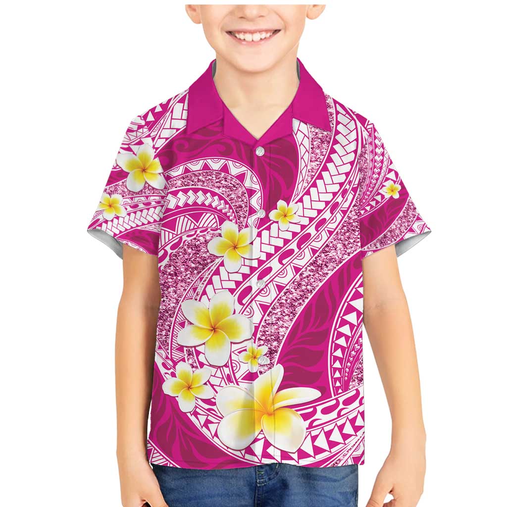 Plumeria Polynesian Pink Glitter Pattern Family Matching Mermaid Dress and Hawaiian Shirt LT01 Son's Shirt Pink - Polynesian Pride