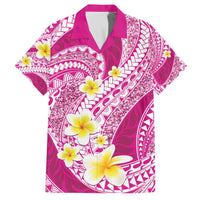 Plumeria Polynesian Pink Glitter Pattern Family Matching Off The Shoulder Long Sleeve Dress and Hawaiian Shirt LT01 Dad's Shirt - Short Sleeve Pink - Polynesian Pride