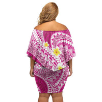 Plumeria Polynesian Pink Glitter Pattern Family Matching Off Shoulder Short Dress and Hawaiian Shirt LT01 - Polynesian Pride