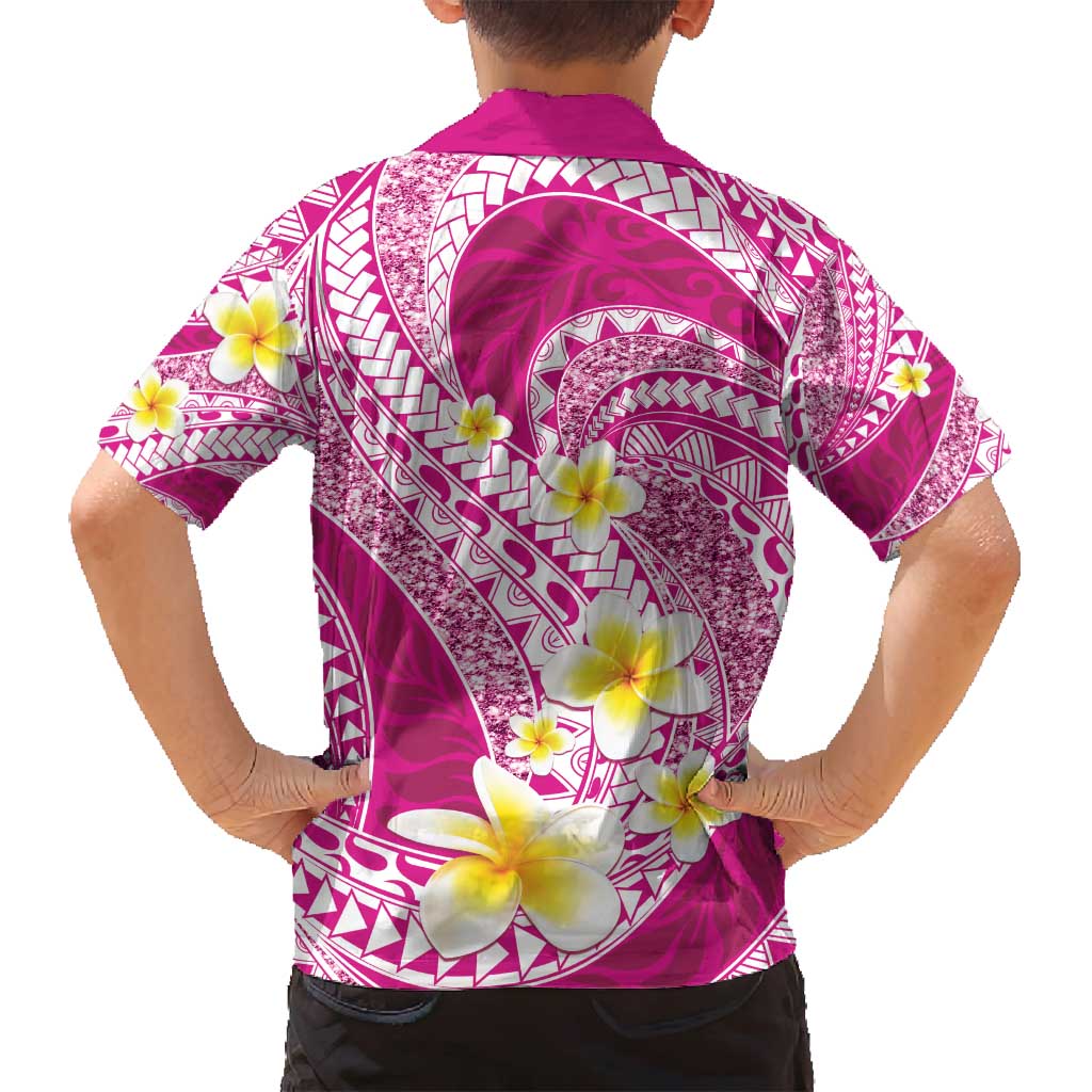 Plumeria Polynesian Pink Glitter Pattern Family Matching Tank Maxi Dress and Hawaiian Shirt LT01 - Polynesian Pride