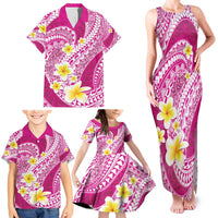 Plumeria Polynesian Pink Glitter Pattern Family Matching Tank Maxi Dress and Hawaiian Shirt LT01 - Polynesian Pride