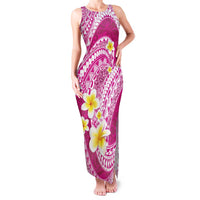 Plumeria Polynesian Pink Glitter Pattern Family Matching Tank Maxi Dress and Hawaiian Shirt LT01 Mom's Dress Pink - Polynesian Pride