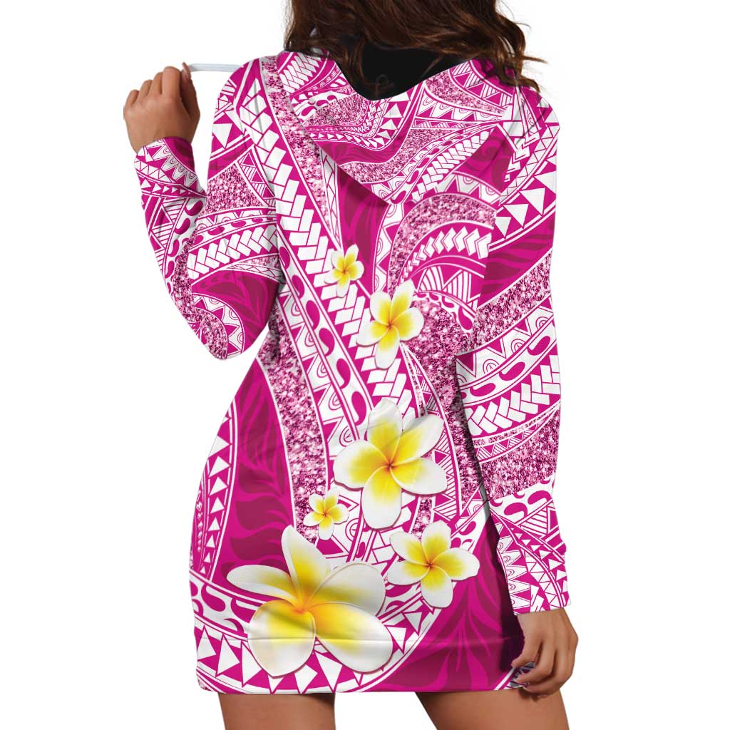 Plumeria Polynesian Pink Glitter Pattern Hoodie Dress LT01 - Polynesian Pride