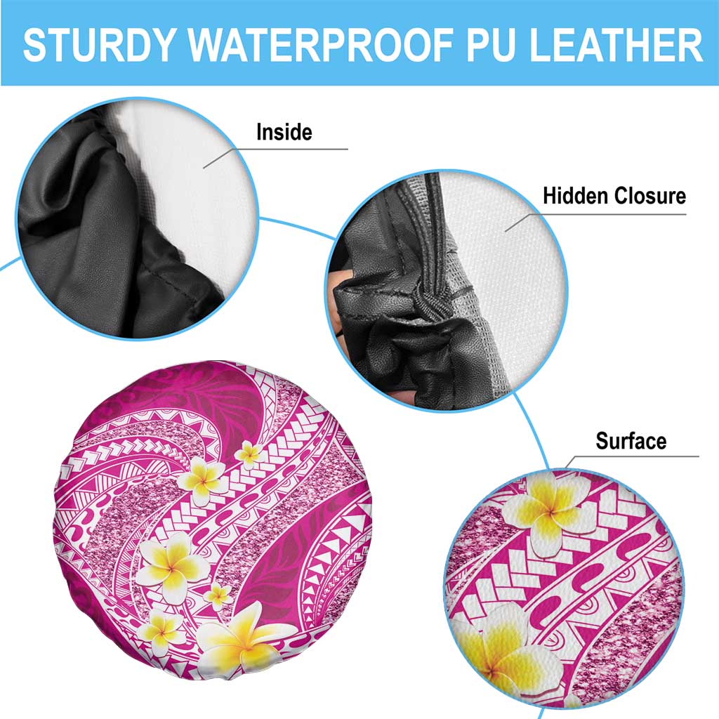Plumeria Polynesian Pink Glitter Pattern Spare Tire Cover