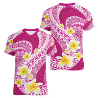 Plumeria Polynesian Pink Glitter Pattern Women V-Neck T-Shirt LT01 - Polynesian Pride