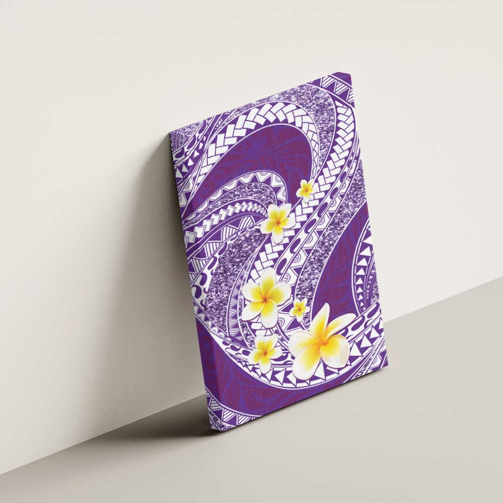 Plumeria Polynesian Purple Glitter Pattern Canvas Wall Art