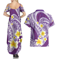 Plumeria Polynesian Purple Glitter Pattern Couples Matching Summer Maxi Dress and Hawaiian Shirt LT01 - Polynesian Pride