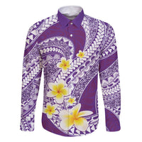 Plumeria Polynesian Purple Glitter Pattern Family Matching Long Sleeve Bodycon Dress and Hawaiian Shirt LT01 Dad's Shirt - Long Sleeve Purple - Polynesian Pride