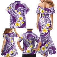 Plumeria Polynesian Purple Glitter Pattern Family Matching Mermaid Dress and Hawaiian Shirt LT01 - Polynesian Pride