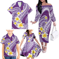 Plumeria Polynesian Purple Glitter Pattern Family Matching Off The Shoulder Long Sleeve Dress and Hawaiian Shirt LT01 - Polynesian Pride