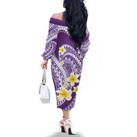Plumeria Polynesian Purple Glitter Pattern Family Matching Off The Shoulder Long Sleeve Dress and Hawaiian Shirt LT01 - Polynesian Pride