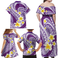 Plumeria Polynesian Purple Glitter Pattern Family Matching Off Shoulder Maxi Dress and Hawaiian Shirt LT01 - Polynesian Pride
