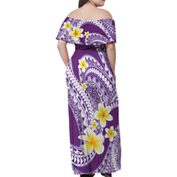 Plumeria Polynesian Purple Glitter Pattern Family Matching Off Shoulder Maxi Dress and Hawaiian Shirt LT01 - Polynesian Pride