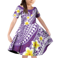Plumeria Polynesian Purple Glitter Pattern Family Matching Off Shoulder Short Dress and Hawaiian Shirt LT01 Daughter's Dress Purple - Polynesian Pride