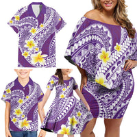 Plumeria Polynesian Purple Glitter Pattern Family Matching Off Shoulder Short Dress and Hawaiian Shirt LT01 - Polynesian Pride