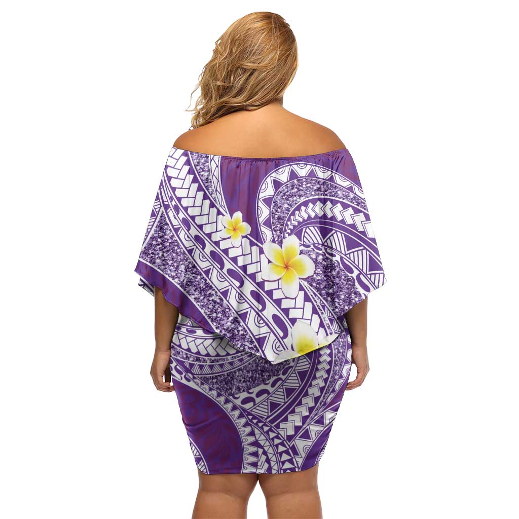 Plumeria Polynesian Purple Glitter Pattern Family Matching Off Shoulder Short Dress and Hawaiian Shirt LT01 - Polynesian Pride